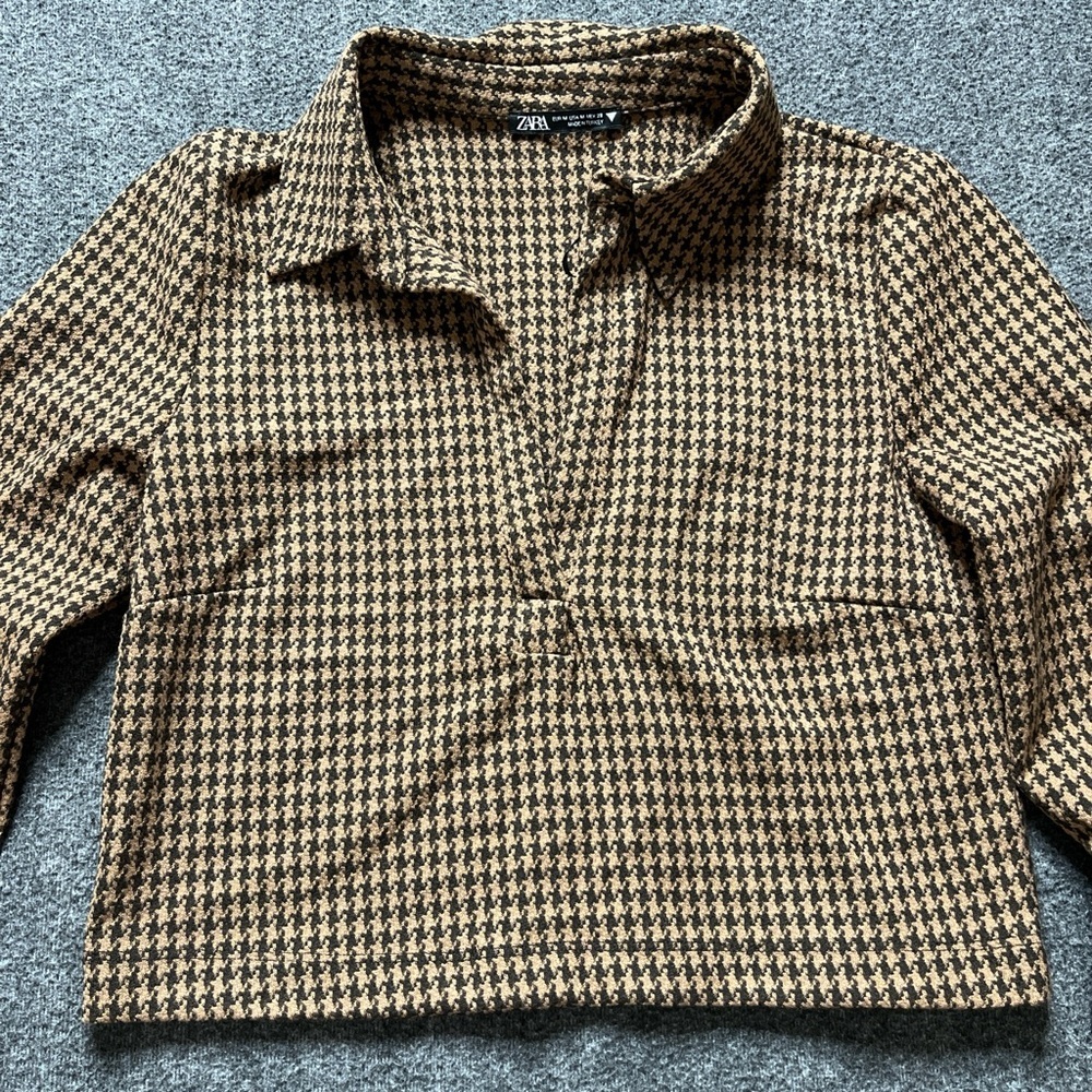 Zara Brown Houndstooth Crop Top - Picture 2 of 7